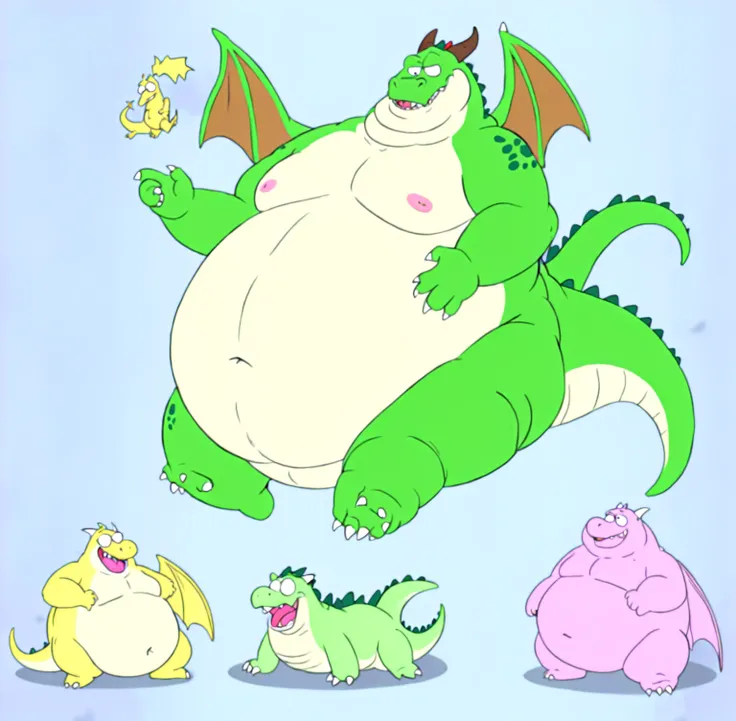 a cartoon of a green dragon with a big belly and a big belly, fat dragon, as an anthropomorphic dragon, fat ripped satanic creature, young male anthro dragon, all mimsy were the borogoves, peter griffin body type, fluffy green belly, robust stocky body, fa...