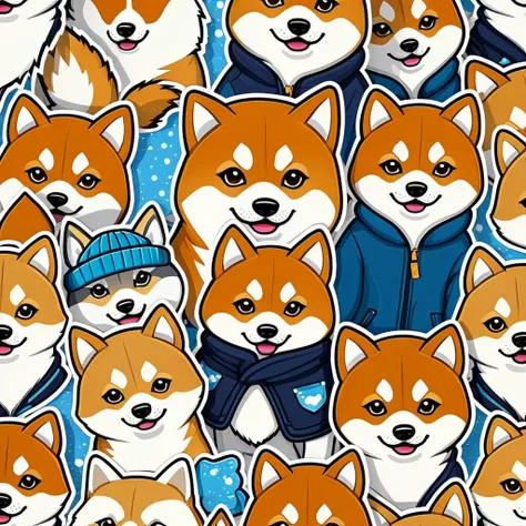 Design of fabric stickers for clothes, cartoon husky, Shiba Inu clothing sticker, A high resolution, high detail, cartoon style