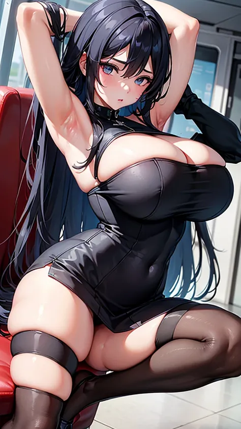 The best super busty、Black Hair、Cleavage、Miniskirt、Thighs、high resolution、Ultra HD、Knee socks、Absolute area、train、seat、Armpit、Close-up、Voyeur style、両Armpit上げ、No sleeve、Sexy、Long Hair、OL、Age 35、suit