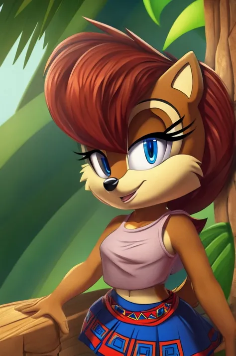 sonic (series), 1girl, anthro chipmunk girl, female mobian, mobian, blunt bangs, short auburn hair, blue eyes, (brown fur:1.3), ...