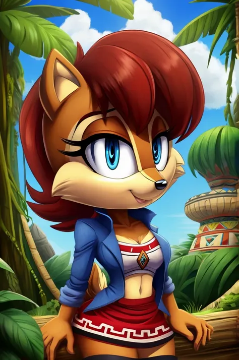 sonic (series), 1girl, anthro chipmunk girl, female mobian, mobian, blunt bangs, short auburn hair, blue eyes, (brown fur:1.3), ...