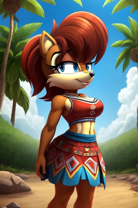 sonic (series), 1girl, anthro chipmunk girl, female mobian, mobian, blunt bangs, short auburn hair, blue eyes, (brown fur:1.3), ...