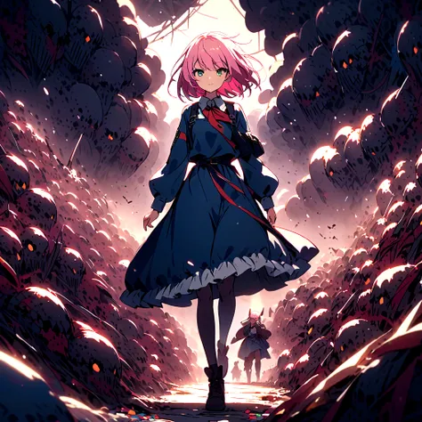 Surrounded by many enemies、Pink Hair Girl