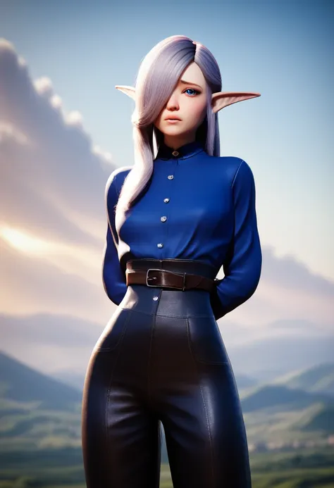 ((Best Quality)), (Masterpiece)), (Details: 1.4), 3D, Absurd Resolution, High Resolution, (Masterpiece: 1.4), Ultra Detailed, detailed gnome girl with pale skin, short stature, and very long silver hair that curls at the ends, covering one eye, with small ...