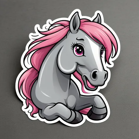 Clothing sticker design, cartoon goofing off, horse sticker, A high resolution, high detail, cartoon style, color gray and pink