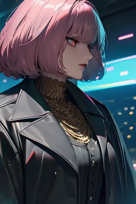 ((Best quality)), ((masterpiece)), (detailed), Anime girl mafia boss in cyberpunk