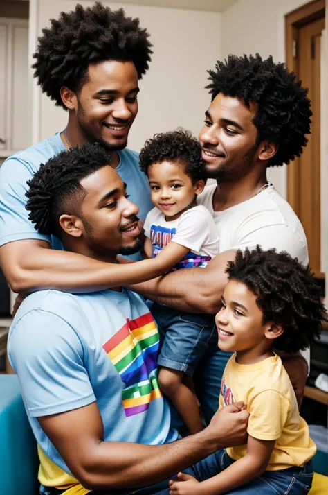 Afro American gay dads with kid in pride