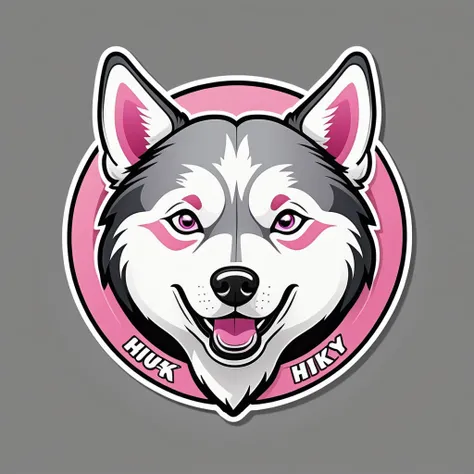 Logo design, cartoon husky, husky sticker, A high resolution, high detail, cartoon style, color gray and pink