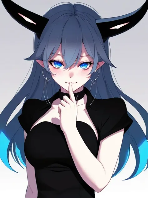 ral-opal, meahophontron, foreground, only, sexy demon, blue eyes, black clothes, white.