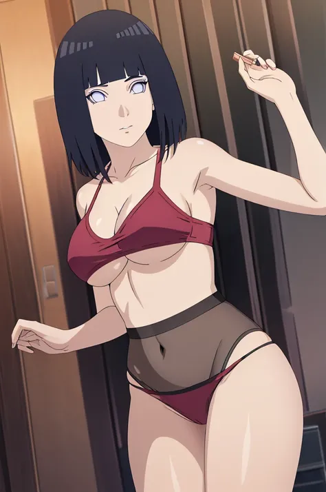 masterpiece, (intricate details), (colorful),cinematic lighting,extremely detailed CG unity 8k wallpaper ,hinata(boruto), 1girl,solo, large breasts, (hinata, hyuuga hinata, purple eyes, blunt bangs, black hair) big breasts, perfect breasts, large breasts, ...