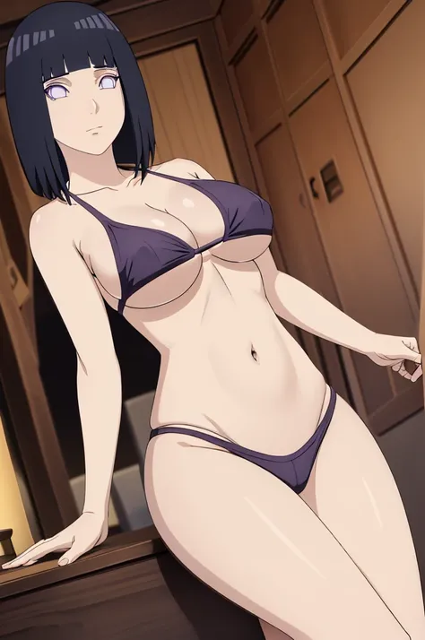 masterpiece, (intricate details), (colorful),cinematic lighting,extremely detailed CG unity 8k wallpaper ,hinata(boruto), 1girl,solo, large breasts, (hinata, hyuuga hinata, purple eyes, blunt bangs, black hair) big breasts, perfect breasts, large breasts, ...