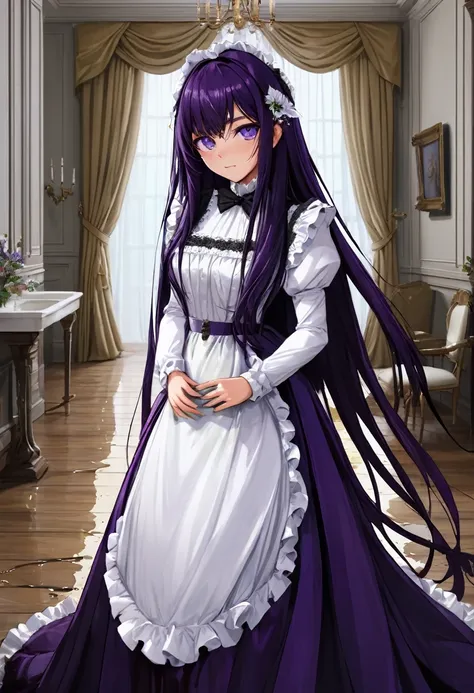 (masterpiece:1.37), best quality, (extremely detailed:1.37), woman, (very long hair:1.5), dark purple hair, purple eyes, (extrem...