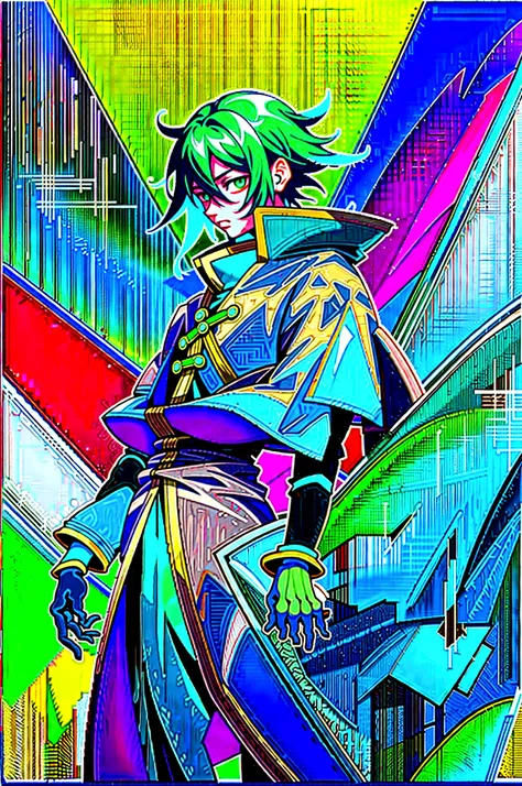 yuichiro hyakuya, (WithoutFear:1), 1 boy, black hair, green eyes, brown coat, gray armor, green shield, green cloak, dark brown gloves, town, fur trim, anime, standing, good quality, portrait, looking at viewer
