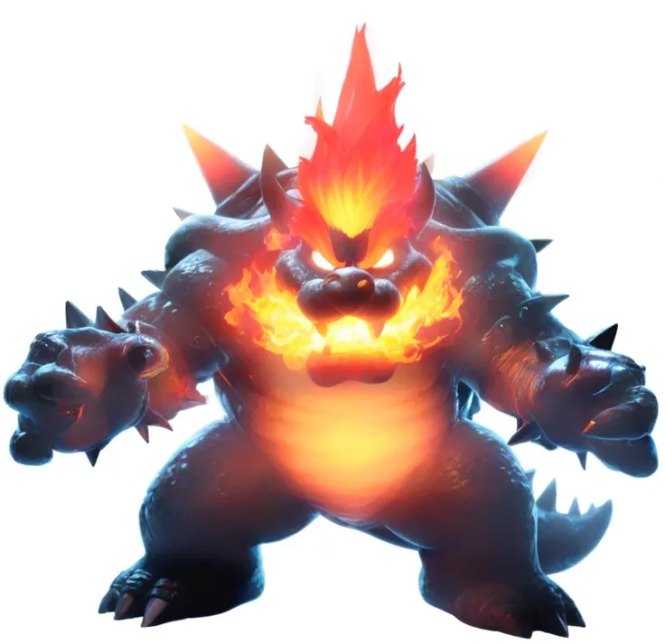 a close up of a cartoon character with a fire face, fire breathing. bowser, bowser, bowser nintendo, roshan, blazing infero, bal...