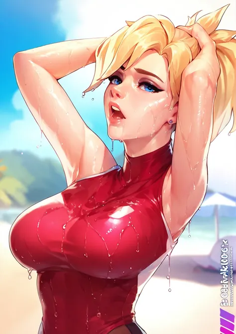 score_9,score_8_up,score_7_up,score_6_up ,source_overwatch score_9, score_8_up, score_7_up,  1woman, solo, mercy (overwatch), high quality, at the beach, completely wet, wet hair