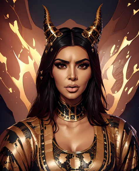 a beautiful detailed portrait of kim kardashian as a fierce oni demon, hyperrealistic, extremely detailed facial features, sharp...