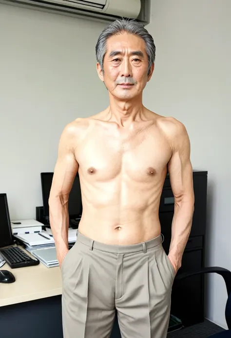 63-year-old japanese male,length 180cm,weight 85kg,simple appearance,thinning hair,i wore slacks,shoulders and arms are clearly ...