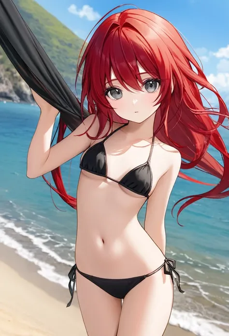 More beautiful with a black bikini, little long red hair and a small strand overhanging gray eyes. 