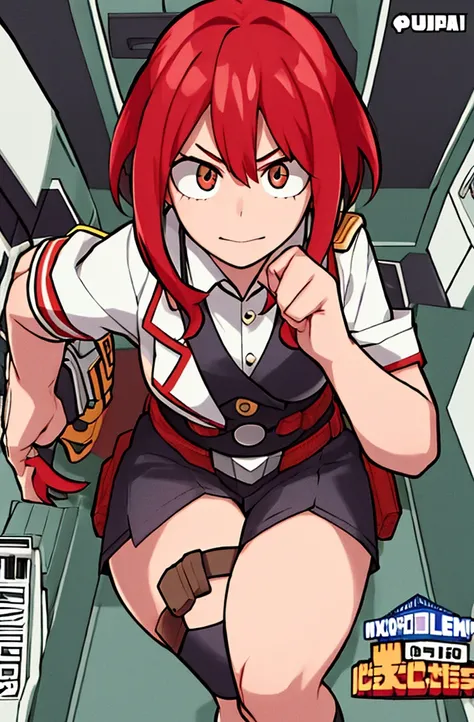 1girl, official art, boku no hero academia, Satoru Hijiri, horikoshi kouhei, extremely detailed face and eyes, red hair, shoulder-length