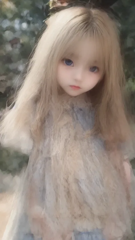 Very cute face、girl、Fluffy long hair、Natural Blonde Hair、Blue Eyes、Heart Pupil、Summer outfit、