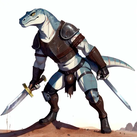 solo sexy anthro reptile male mercenary medieval solider, slim endomorph muscular handsone model male apperance, sword scars, wo...