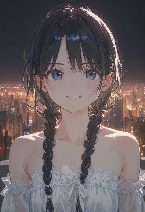 1 Female(prince,cute,cute,20-year-old,Long braids,Black Hair,Eye color: Ocean blue,、Neon color、Big eyes,Dynamic pose,,Loose-lipped,Wearing a beautiful lace dress,Poolside、panic、smile、Bitter smile、Confused,(Grab her throat),avert your eyes,look up), BREAK ,...