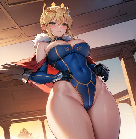 ((1girl)), ((alone)),artoria pendragon, ((extremely detailed CG unity 4k wallpaper)), (masterpiece), (ultra quality), (ultra detailed), (best illustration), (best shadow), (extremely detailed), looking at viewer, (absurdities), (detailed background), curvy...