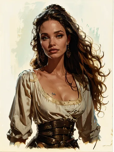 a young woman from the early 18th century based on angelina jolie, military dress uniform, tricorn, dungeons and dragons 5th edi...