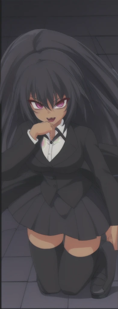 Evil black business woman in a skirt suit 