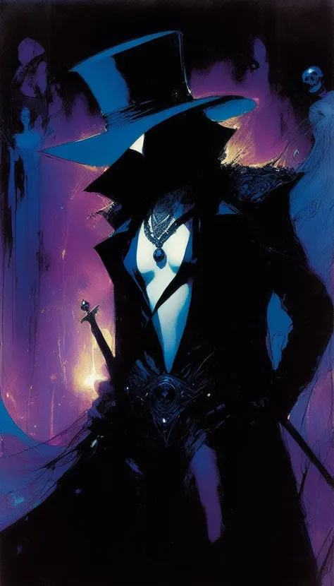 sexy love and death, magic, dark, fantasy, night, inspired by Bill Sienkiewicz
