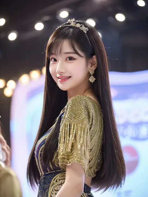 A young Korean adult of 24 with a cheerful and captivating appearance. Her hair is long and straight, highlighting her beauty and shine in dark colors. 
Her face is hexagonal, and her eyes are large and expressive, carrying a captivating expression of sinc...