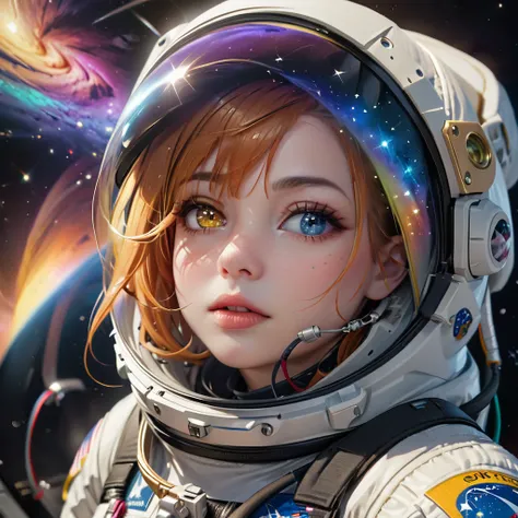 perfect eyes, zoe, toddler girl, heterochromia, astronaut, beautiful detailed eyes, beautiful detailed lips, extremely detailed ...