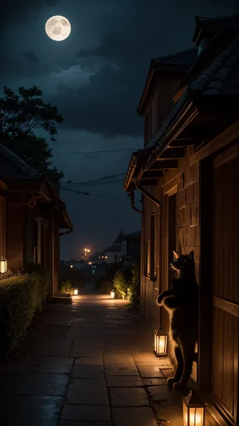 a curious tabby cat explores the moonlit neighborhood at night, encountering a scrappy black cat named felix who introduces him to the secret paths and nocturnal creatures, they have an adventurous journey leaping over fences, exploring gardens and alleys,...