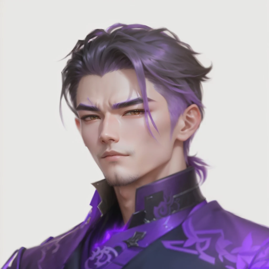 Close-up of a man with purple hair and a purple jacket, Heise Jinyao, Xianxia hero, g-liulian art style, Yanjun Chengt, Bian Lian, zhongli from genshin impact, xqc, inspired by Huang Shen, Keqing from Genshin&#39;s blow, Xianxia, Li Zixin