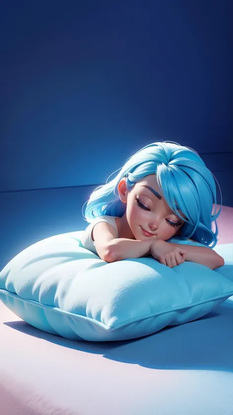 A 3D Pixar-style animation frame featuring a woman lying down in a cool room, cooling her head with an ice pillow. The woman looks relieved and comfortable. The background should be simple and clean, focusing on the character and the cool environment. No t...