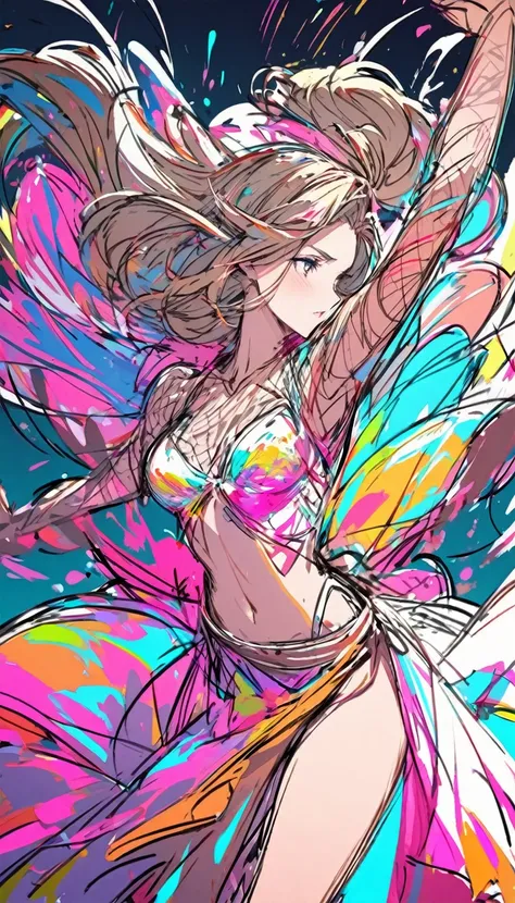 colorful sketch, 1woman dancing,extremly detailed