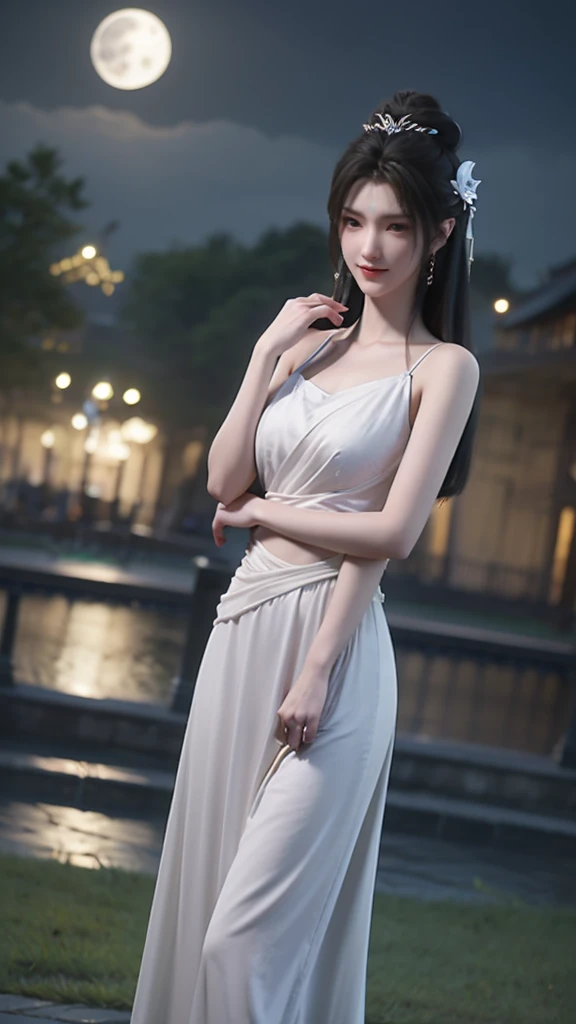 the moonlight is like water，sprinkled with secluded paths。in this quiet night，a beautiful girl in chinese clothes strolled throu...