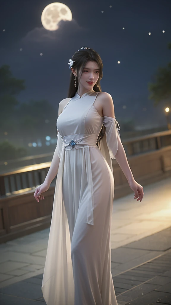 the moonlight is like water，sprinkled with secluded paths。in this quiet night，a beautiful girl in chinese clothes strolled throu...