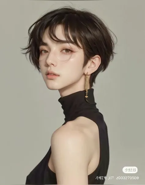 a homem com óculos and a black top posing for a picture, com cabelo curto, com óculos, com cabelo curto with bangs, retrato de alta qualidade, inspired por Yanjun Cheng, por Yang J, por Yanjun Cheng, artwork in the style of Guweiz, cabelo castanho curto e ...