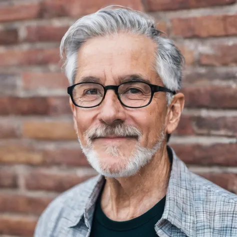 The face of a 60-year-old gray-haired man with glasses,for a YouTube profile 