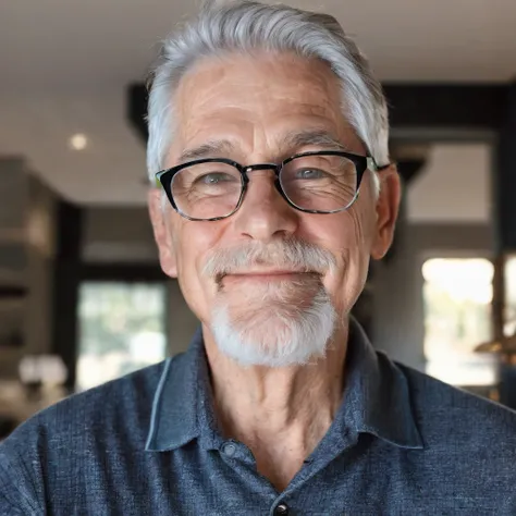 The face of a 60-year-old gray-haired man with glasses,for a YouTube profile 