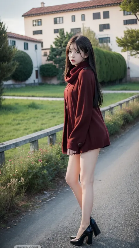 (to the firmware), 1 Woman, 24 years oF age, (Cute Face), (Ideal body proportions), Modern old town landscape, ((Lolita clothing)), (((Red muFFler))), wet, White skin, Slender, Black Hair, Long hair, beautiFullegs, Small butt, Thin legs, Surrealism, light,...