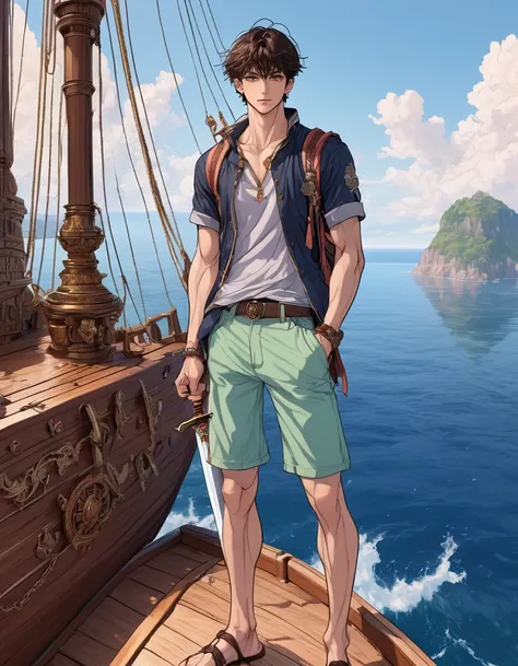 anime+hentai+yaoi style  pastel color palette, symmetrical composition, ultra-detailed artistic style, oil painting, full body, perfect composition, perfect anatomy, wearing small shorts, dramatic, natural lighting, a beautiful young man, handsome, tall, p...