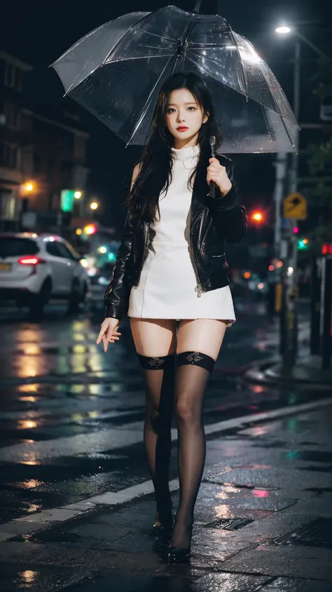 mix4,(8k, RAW photo, best quality, masterpiece:1.2), (realistic, photo-realistic:1.37),1girl,cute,cityscape, night, rain, wet,professional lighting, photon mapping, radiosity, physically-based rendering, full body,thighhighs,legs together, breasts, pending...