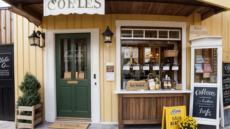 A very nice looking with shutters sales kiosk inclouding milk, hot coffee, cheese, eggs, olive oil