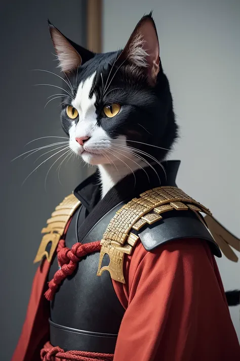 Create an image of a samurai cat