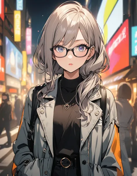 diagonal, bright、Glasses、woman、Jacket、stylish