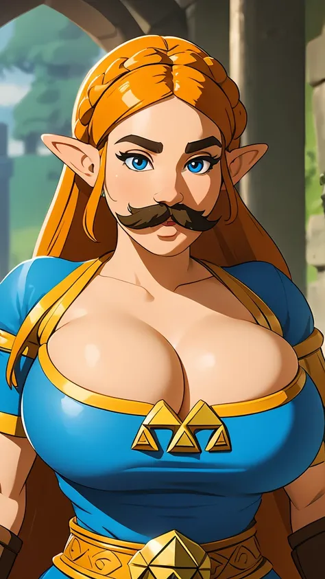 mustache, big mustache, beard, big beard, ((masterpiece)), ((best quality)), (detailed), perfect, solo, zelda, gorgeous woman, l...