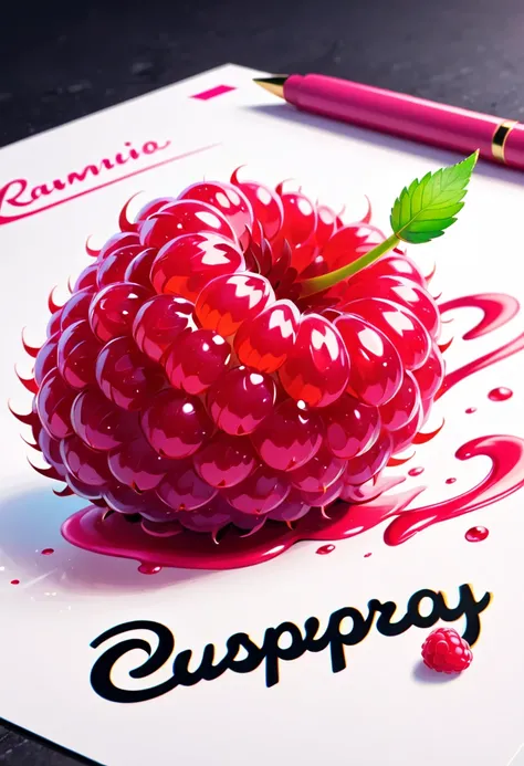 「Raspberry!」 cursive cute logo design, correct spelling, sharp focus, vivid colors, pop, modern, sophisticated and eccentric, full of vitality, lively, minimalist, high quality, detailed, (best quality,4k,8k,highres,masterpiece:1.2), ultra-detailed, (reali...