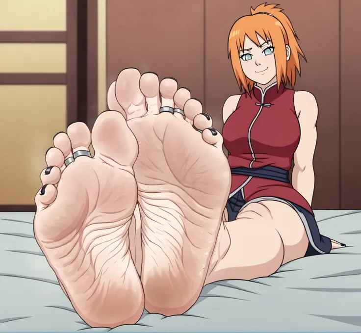 sakura from naruto, feet, soles, wrinkled soles, disgusting dirty soles, black toenail, toes ring, soles focus. very detailed so...